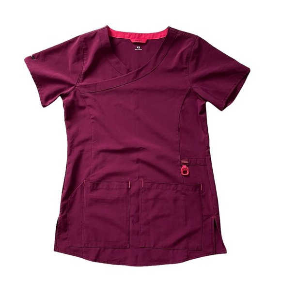 Carhartt Other - Carhartt Cross-Flex Stretch Women's Yneck Nurse Scrub Top, Wine Red (Women's XS)
